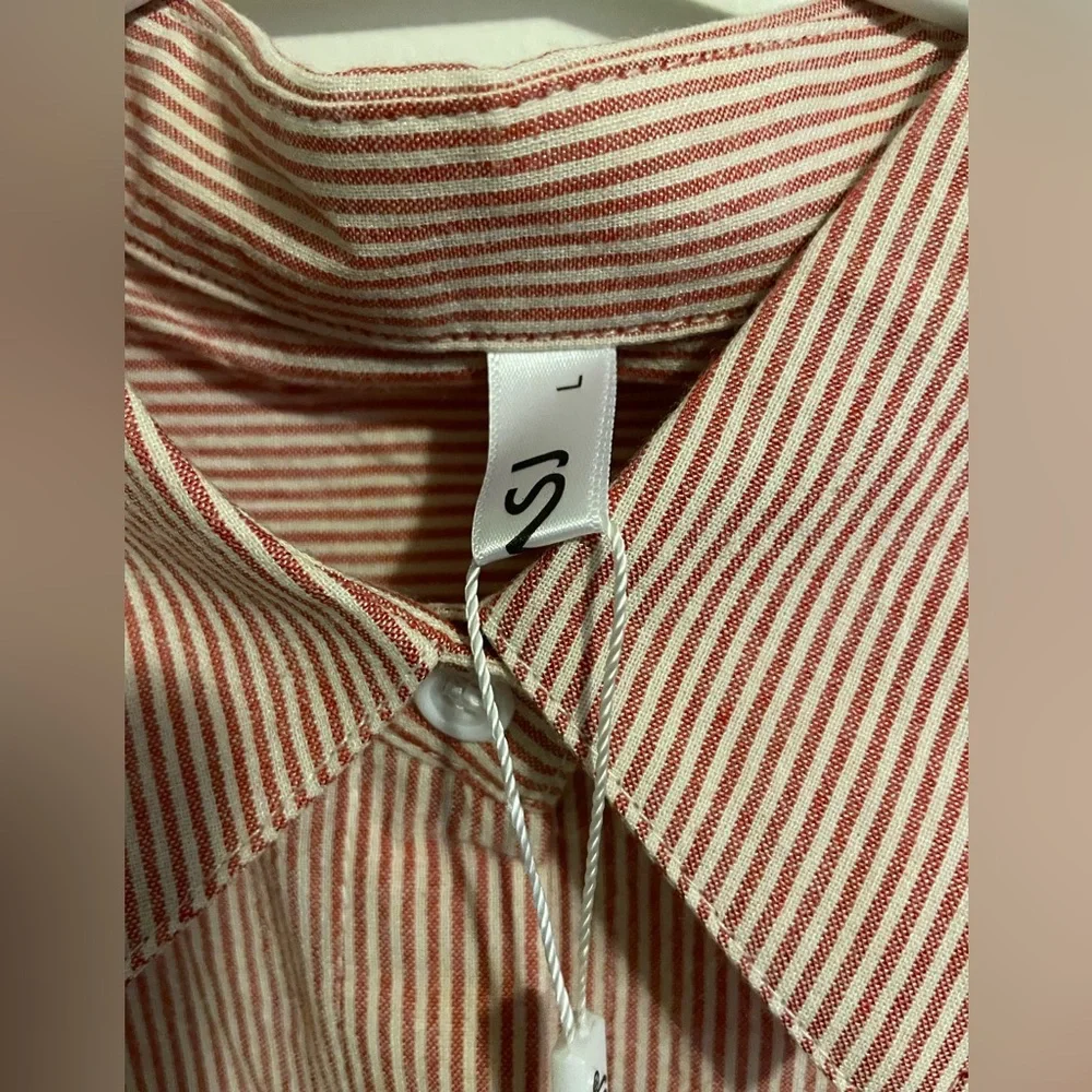 Sz L OMSJ OMSJ Women's Striped Button Down Shirts Casual Long Sleeve Stylish V - Picture 7 of 12
